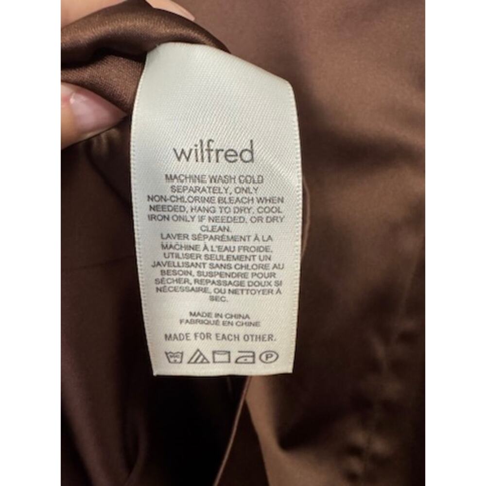 Wilfred Aritzia Cocoa Brown Shine Satin Square Neck Mini Dress Quiet Luxury SZ 6 - Picture 7 of 12